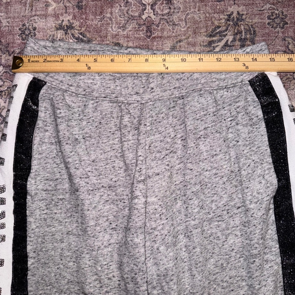 Victoria's Secret PINK Gray Sequin Logo Glitter Stripe Joggers Sweatpants Large - Picture 6 of 9